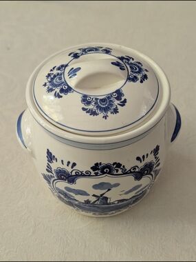 Delfts Blauw Handpainted Delft Blue Ceramic Canister Jar w/ Lid Windmill